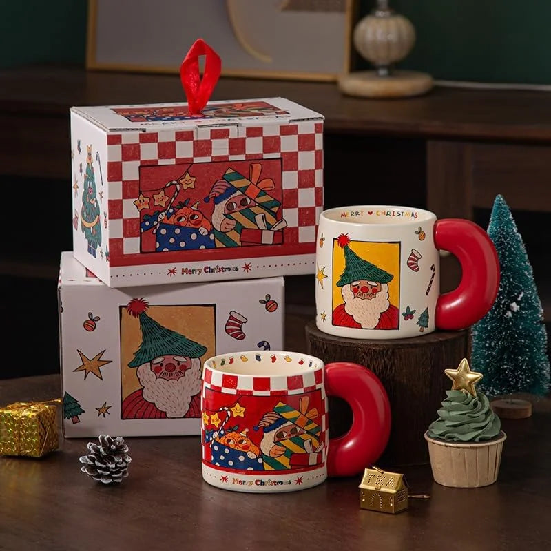 20 Oz Ceramic Christmas Coffee Mug with Handle Novelty Festival Gifts for Christmas with Gift Box,set of 2(A&B)