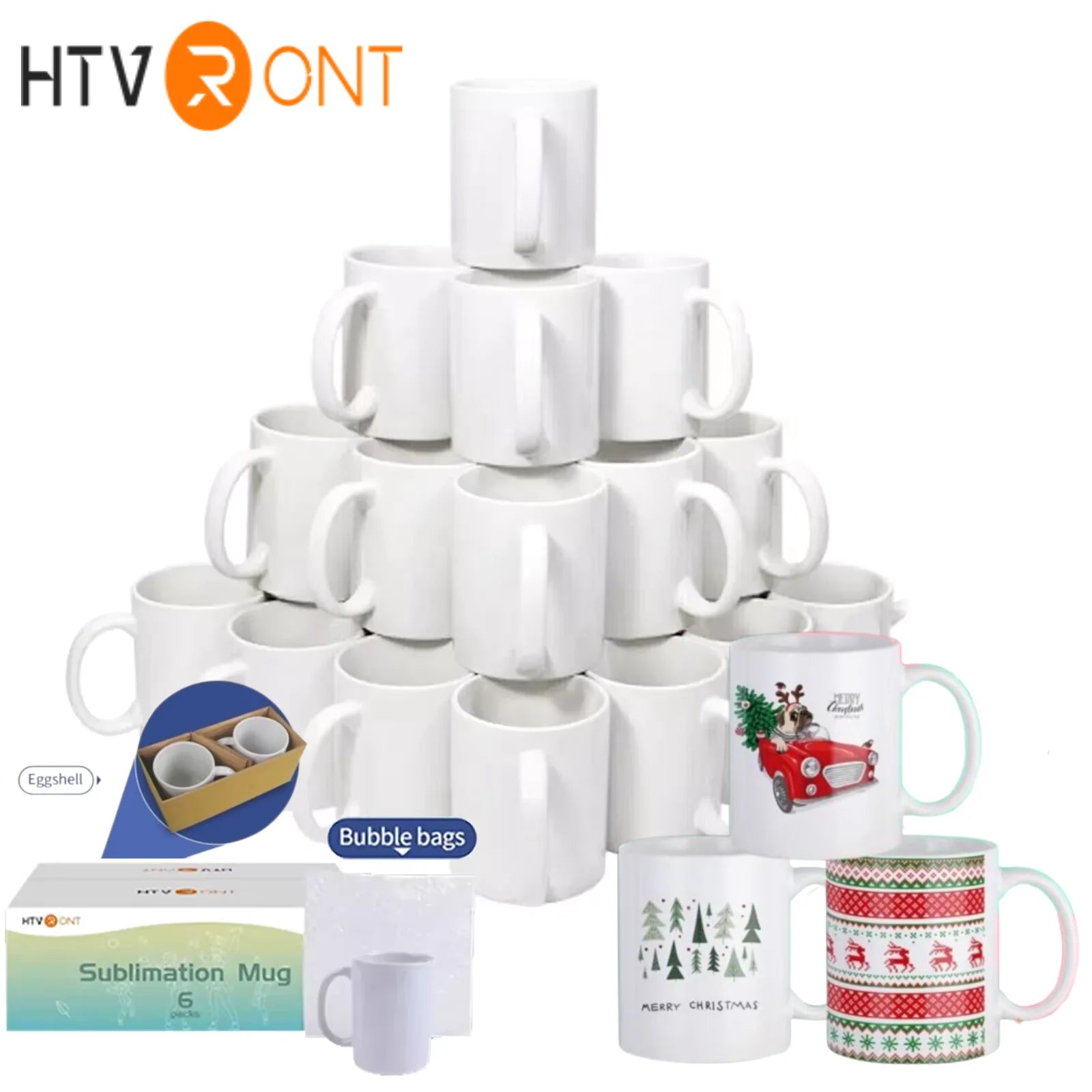 HTVRONT Sublimation Mugs Blank , Cups 11oz Sublimation Ceramic Blank Coffee Mugs,White Cups, Sulimation Blanks for Coffee, Tea,